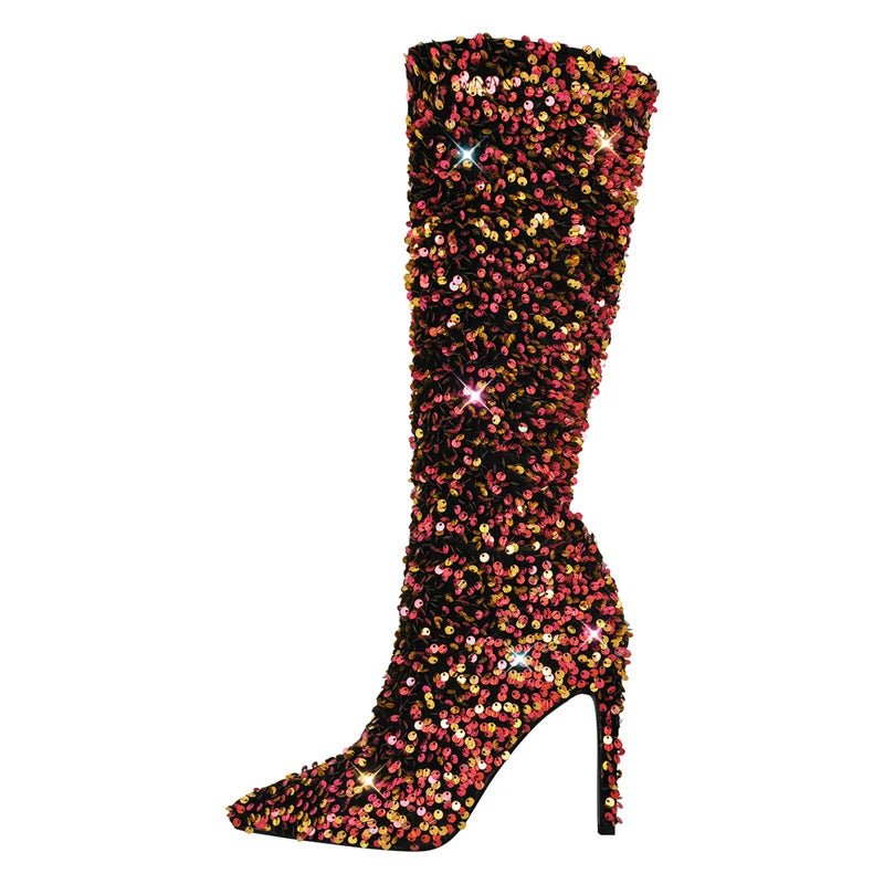 Winter Fashion Warm Short Flock Trouser Tube Boots Pointed Toe Matte PU Stiletto High Heel Boots