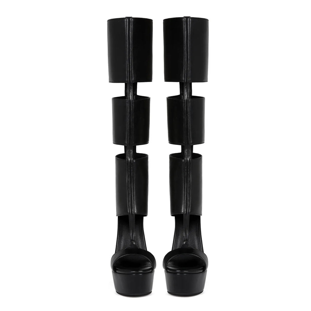 2026 Summer Hollow Out Thick Soled Knee High Cool Boots Fashion Runway Runway Slim High Heels Plus Size Women's Long Boots