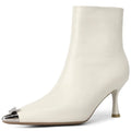 Women Handmade Genuine Leather Ankle Boots Metal iron head Pointed Toe Thin Heel Retro Ladies Shoes 34-40