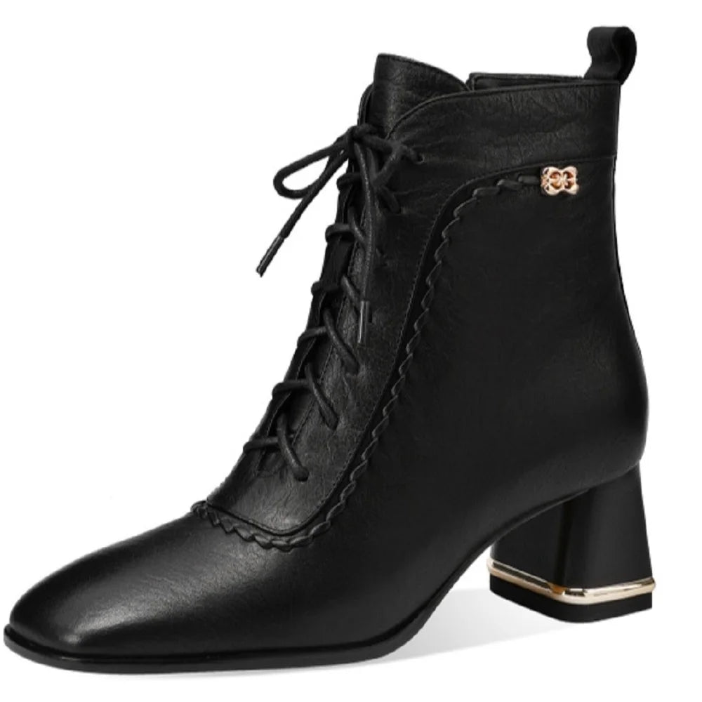 Woman Handmade Genuine Leather Soft and comfortable Ankle Boots Ladies Casual Shoes Modern Square Toe 33-43