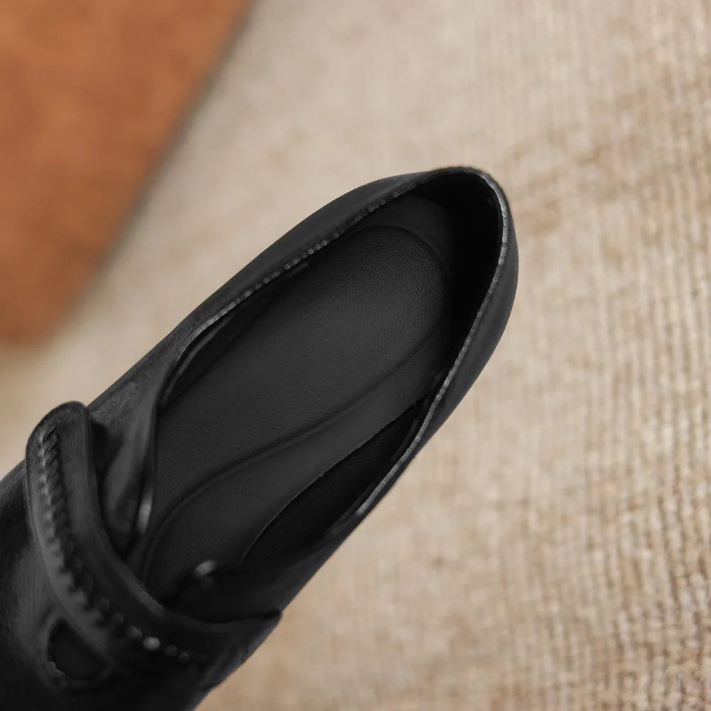 Women's Handmade Genuine leather comfortable oversized Oxford deep mouth single shoe with a medium heel 34-40