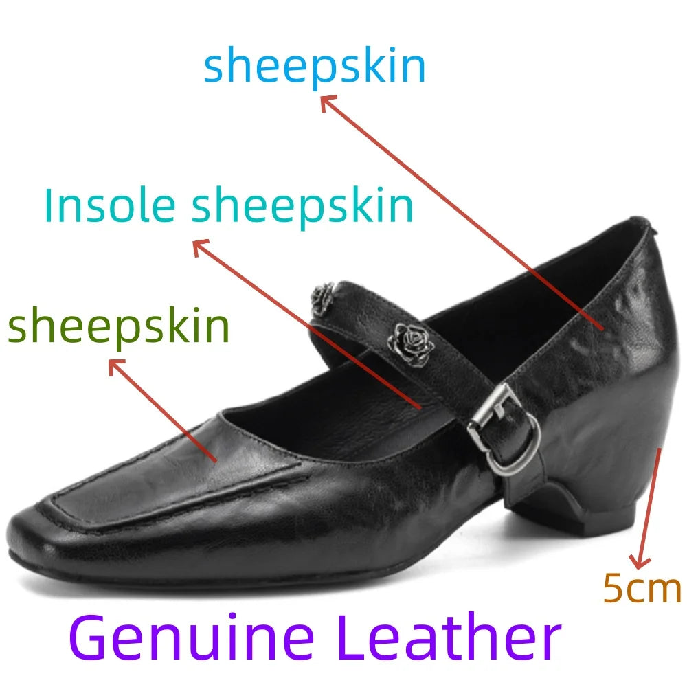 women's Handmade Genuine Leather elegant ladies Mid high heel style daily slim dress heeled shoes 34-40