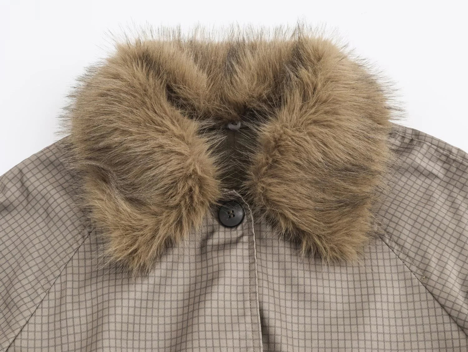 Autumn double-sided British plaid long tall fur collar windbreaker jacket for women with a luxurious autumn and winter feel