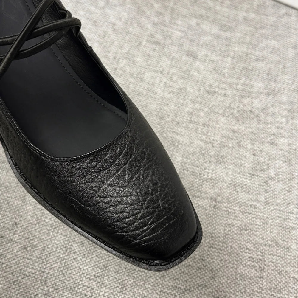 Handmade Genuine Leather Soft comfortable Elastic band Mary Jane Shoes Casual Thick Heel Square Head Upgraded