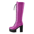 Onlymaker Women  Platform Black Matte Front Lace-Up Side Zip Knee High Boots Big Size Lady Fashion Classic Long Boots