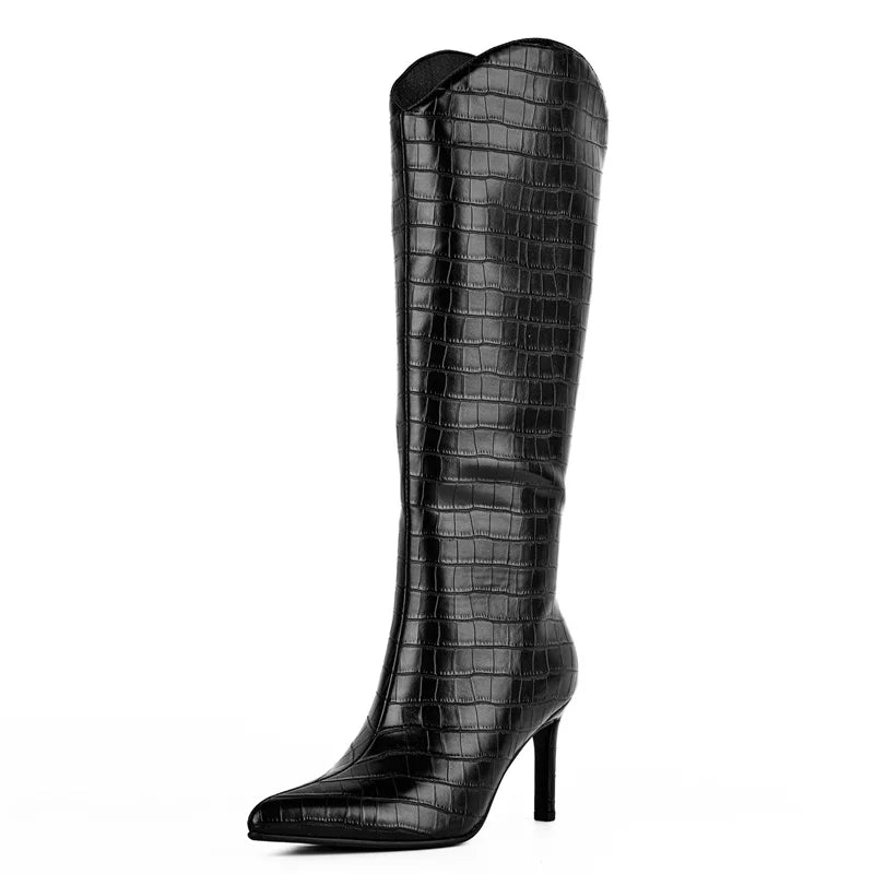 Onlymaker Women Pointed Slip-on Stiletto Stretch Knee-high Boots Dressy Fashion Sexy Party Winter Boots