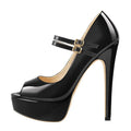 Women Black Platform Peep Toe Mesh Spike Pumps Sandals Thin High Heel  Big Size Buckle Strap Party Shoes