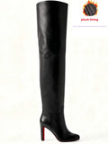 2026 Women's New Black Leather Round Toe Over The Knee Women's Boots, Thick High Heels, Fashionable Size 34-46 Large Women's Boots
