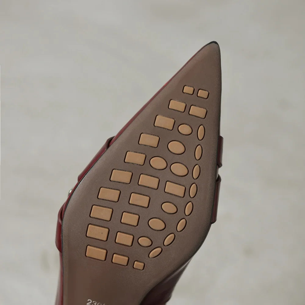 Handmade Genuine Leather Mid Heels Women Shoe Footwear Pointed Toe Party Ladies Shoes Buckle Strap Female Pump