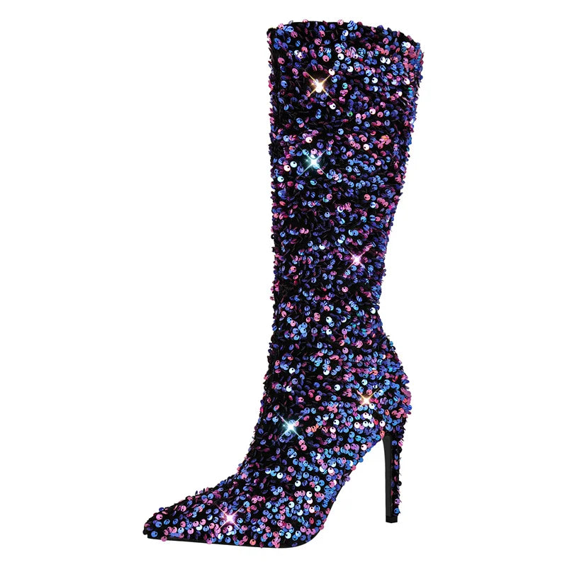 Winter Fashion Warm Short Flock Trouser Tube Boots Pointed Toe Matte PU Stiletto High Heel Boots
