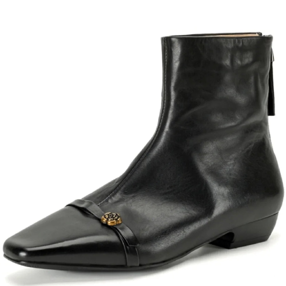 Handmade Genuine Leather Elegant Square Toe Women's Boots Autumn Winter Wide Calf Mid Heel Style Boots 33-42