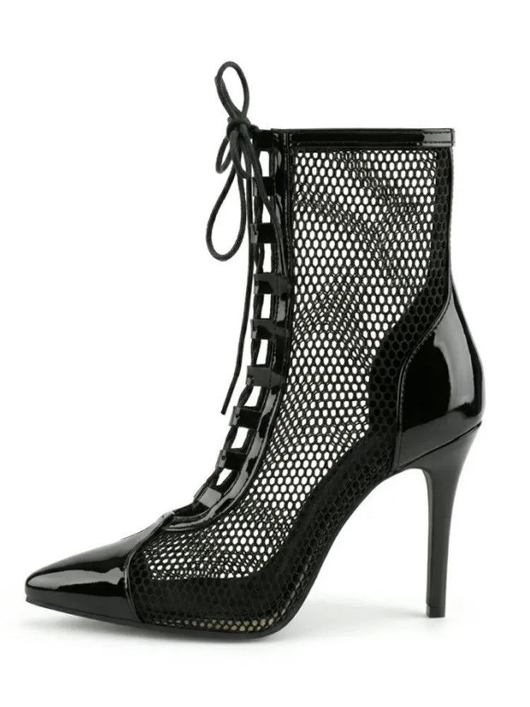 2026 Spring/Summer Women's Stiletto High Heels Mesh Strap Cool Boots Pointed New Style 34-48 Large Short Boots