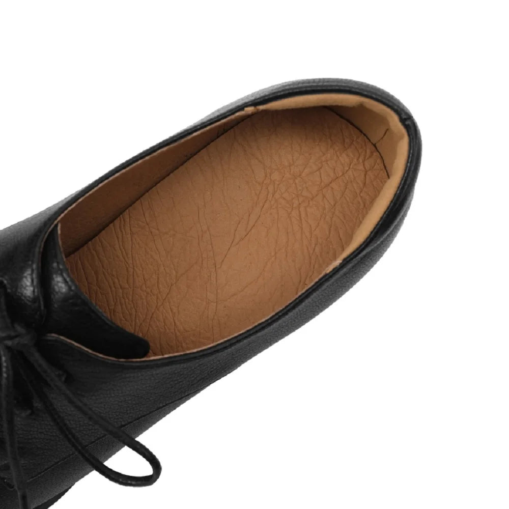 Women's Handmade Genuine Leather lace-up thick high heel oxfords female daily slim dress pumps shoes 33-