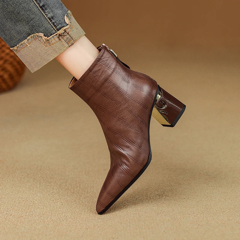 Handmade Genuine Leather Women's Soft and comfortable Ankle Boots Unique heel Luxury Minimalist Shoes 33-43