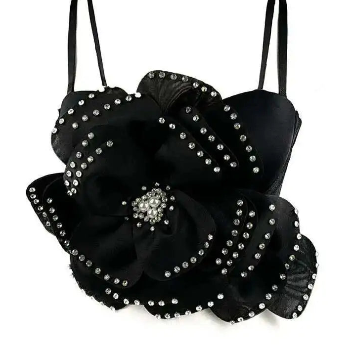 Women's Fashion High End Big Flower Bead Sweet Camisole Trendy Solid Color Sling Female 2025 Spring New Items 11A02254