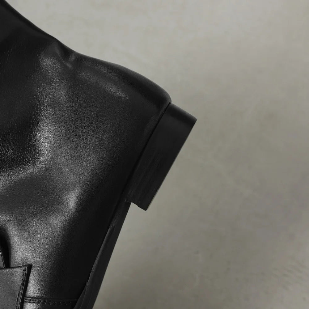 Women Handmade Genuine Leathee Round Toe Low Chunky Heel Full Soft and comfortable Zipper Ankle Boots 33-40