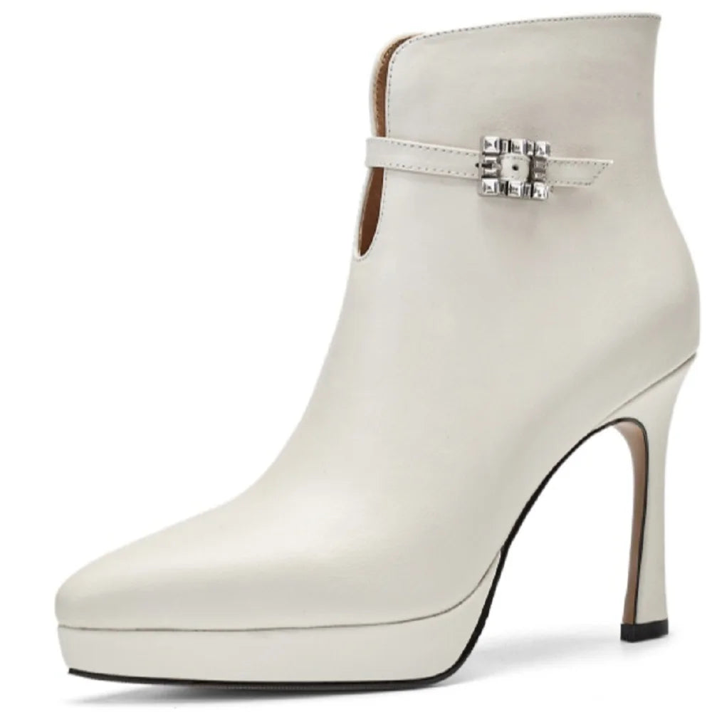Handmade Genuine Leather Brand Ankle Boots For Women Platform Fashion Elegant High Heel Short Boot Zipper shoes