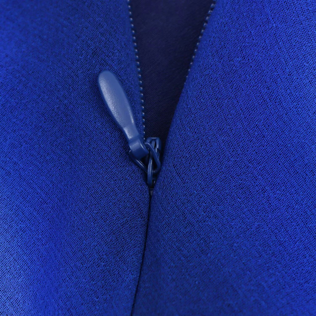 2026 autumn new fashionable temperament blue printed bow decoration hanging neck V-neck long dress