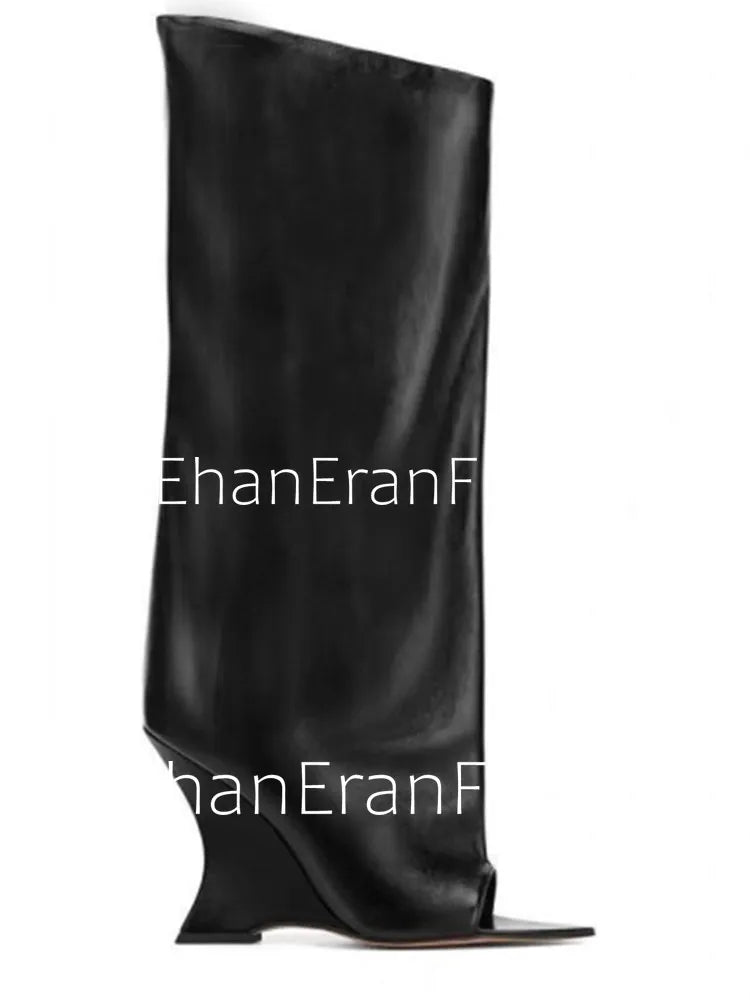 2026 SoleLadies' Spring/Summer New Fish Mouth Slope High Heel Short Boots with Pointed Toe Exposed Cool Boots, Mid Top Boots