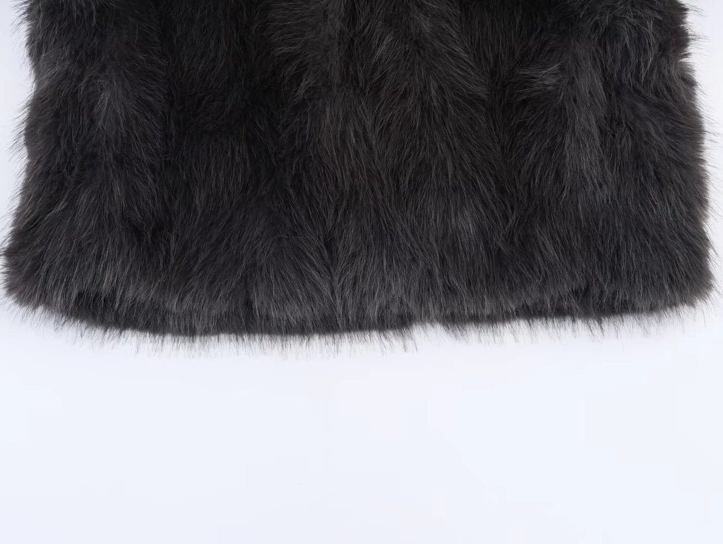 2025 Autumn New Product Women's Stand up Collar Long Sleeve Artificial Fur Effect Short Coat Rope Knot Coat
