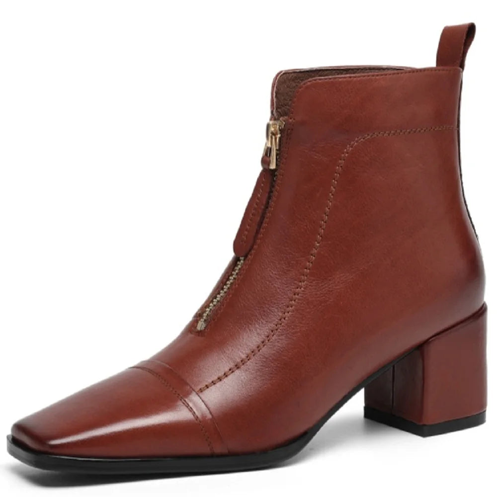 New Women Handmade Genuine Leather Soft comfortable High Heels Ankle Boots Square Toe Short Elegant Short 34-40