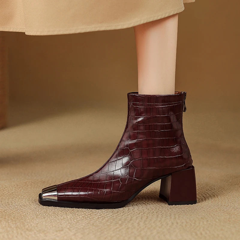 Women's Handmade Genuine Leather Soft and comfortable Mid Heel Ankle Boot Thi Heel ort Inner Fce Layered 33-40