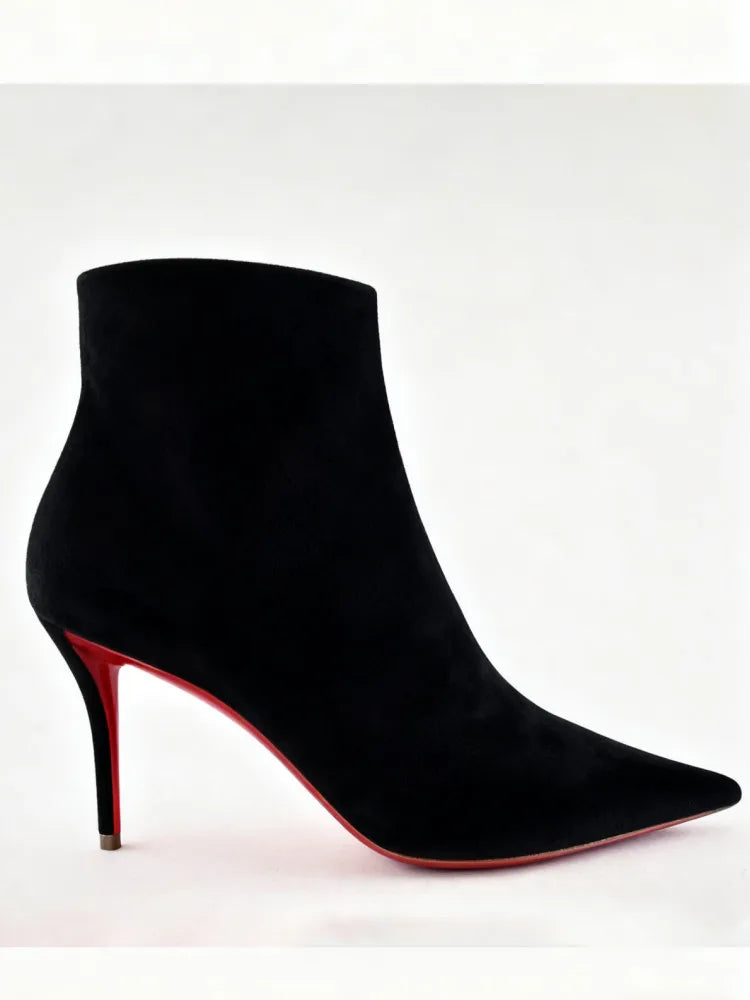 Women's New Slim Fit High-heeled Short Boots, Spring and Autumn Fashion Pointed Side Zipper Size 34-46, Knee High Women's Boots