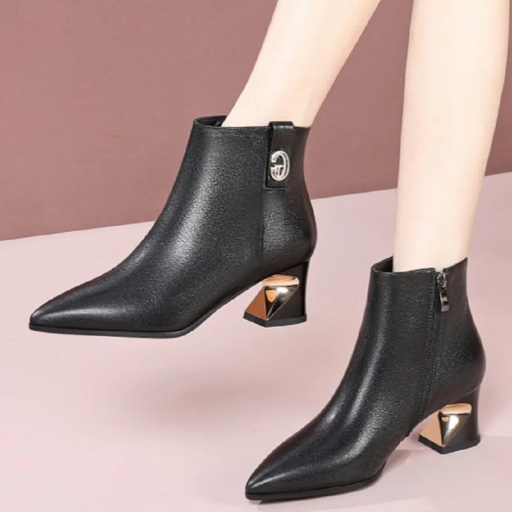 Women's Autumn Winter Handmade Genuine Leather Soft and comfortable Mid Heel Pointed Toe Versat 33-41