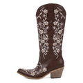 Onlymaker Women Pointed Toe Retro Western Cowgirl Boots Chunky Heel Embroidery Side Zipper Cowboy Boots