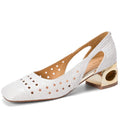 Women Concise Handmade Genuine Leather Square Toe Breathable and comfortable Mid Hells Office Lady Shoes 34-40