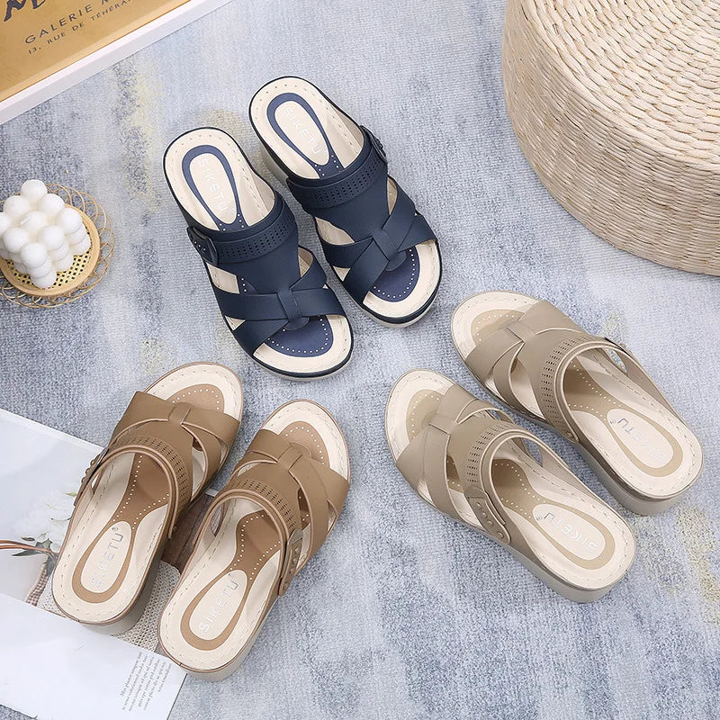 2026 Summer Women Platform Slippers Fashion Retro Casual Beach Shoes Orthopedic Sandals