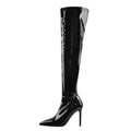 Onlymaker Women Pointed Toe Side Zipper Patent Leather Thin High Heels Concise Sexy Party Over The Knee Spring Autumn  Boots