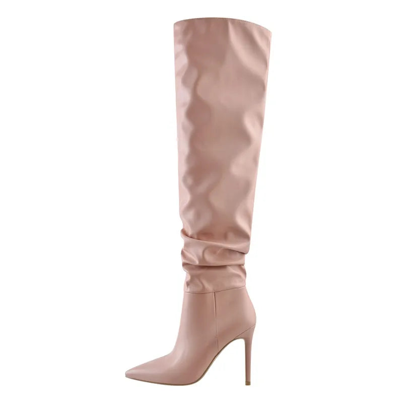 Onlymaker Women Pointed Toe Black White Over The Knee High Boot Stiletto Stretch Big Size Woman Autumn Winter  Fashion Boots