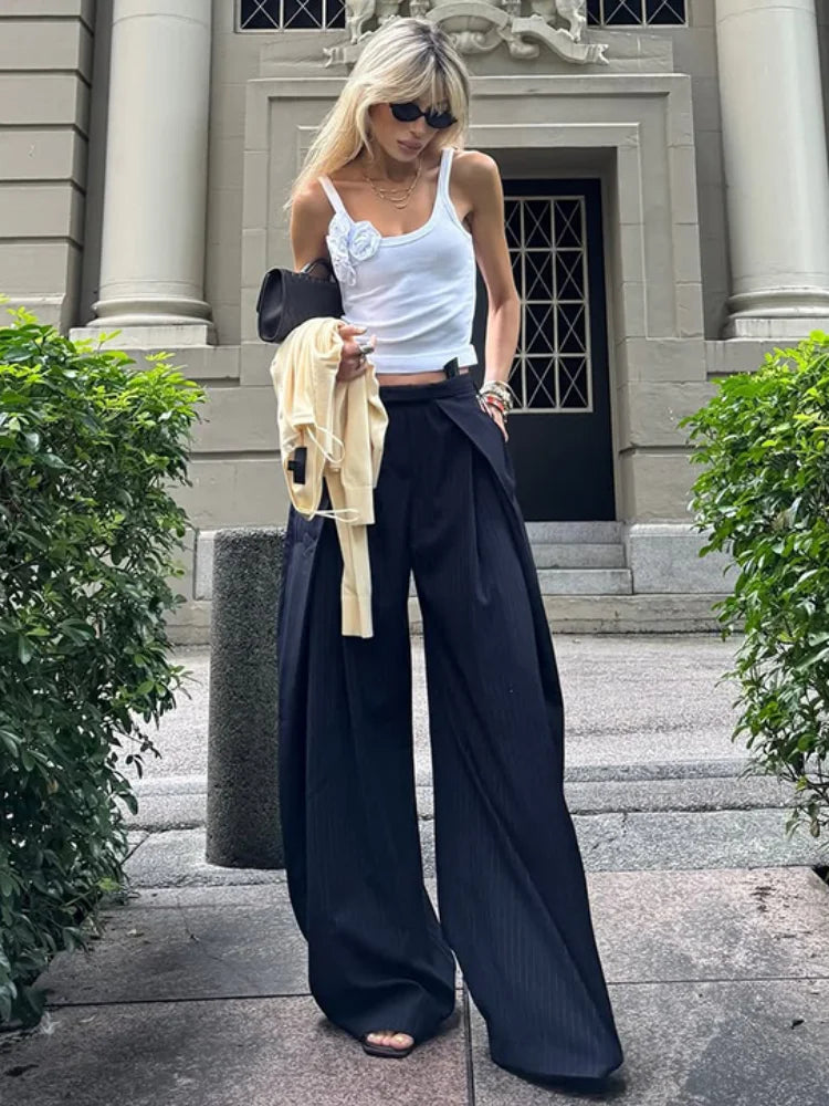 New Arrival Baggy Pleated Long Pants For Women Oversize High Waist Wide Leg Trouser Elegant Office Lady Chic Street Suit Pants