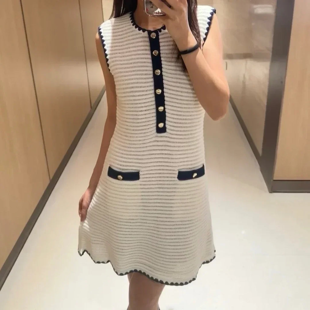 Women's White Knit Sleeveless Dress