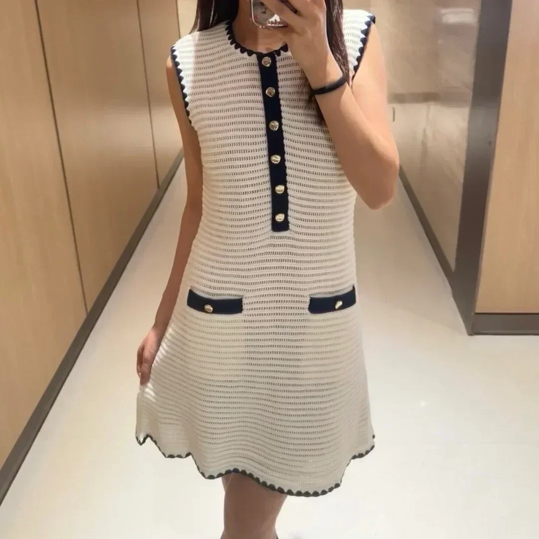 Women's White Knit Sleeveless Dress