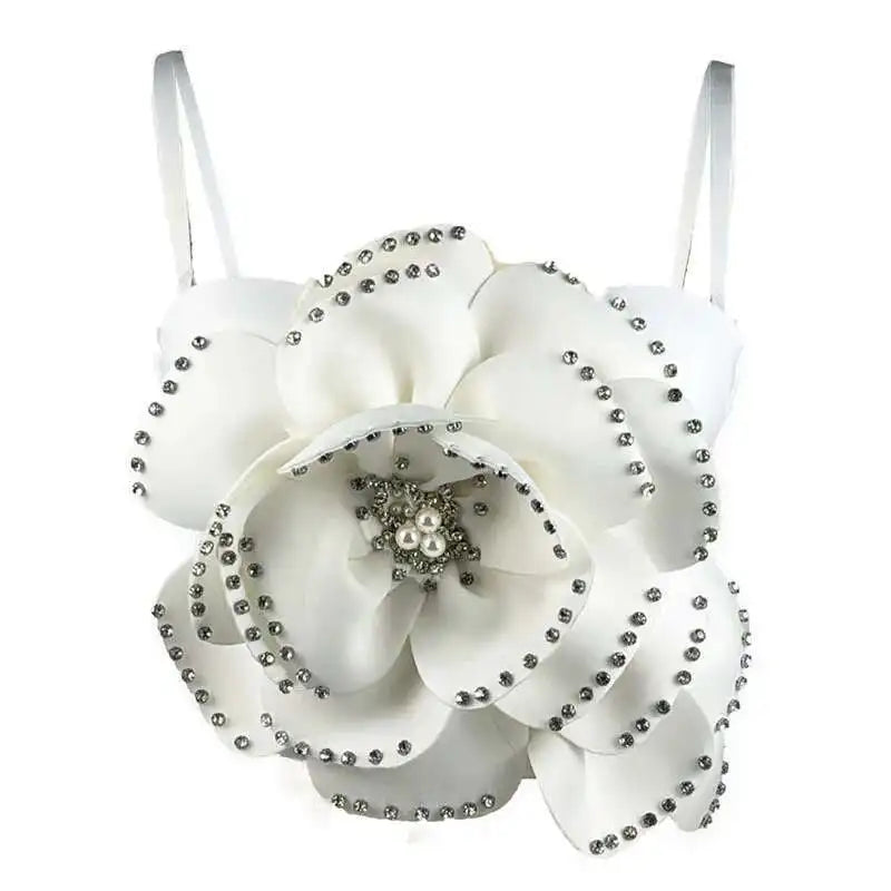 Women's Fashion High End Big Flower Bead Sweet Camisole Trendy Solid Color Sling Female 2025 Spring New Items 11A02254