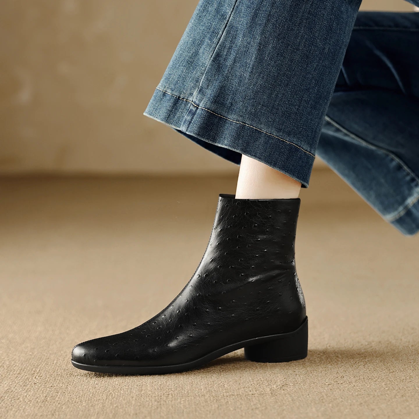 Women Handmade Genuine Leather Soft and comfortable Western Boots Square Toe Chunky Heel Retro Ankle Boots 34-40