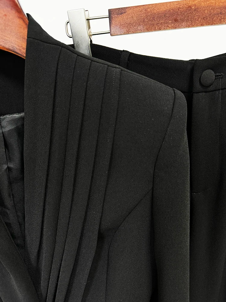 STEET Newest 2026 Designer Suit Set Women's Collarless Blazer Jacket Wide Leg Pants Suit 2pcs