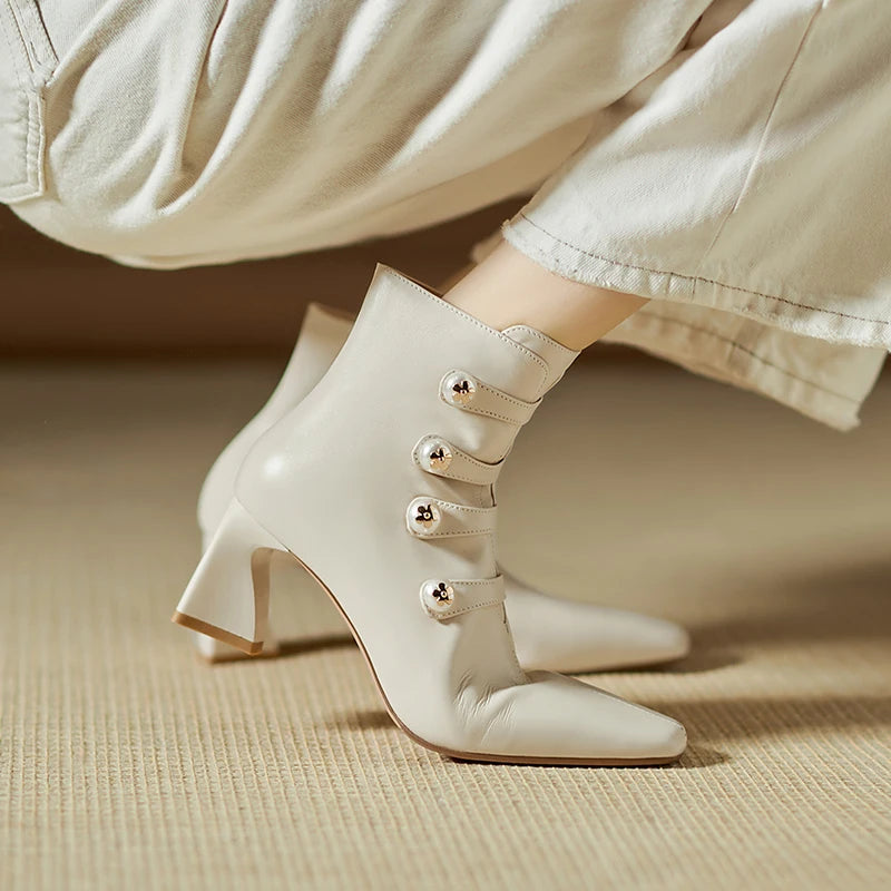 Handmade Genuine Leather Soft comfortable Style Women Pointed Toe Ankle Boots 6.5cm Heel Zip Party Shoes 33-40