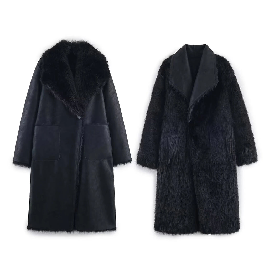 European and American style autumn new style loose double-sided double-sided wearing artificial fur effect coat jacket