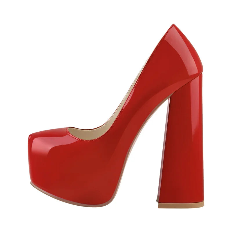 Womens Pumps Round Toe Platform 16CM Chunky High Heels Ankle Strap Dress Hoof Thick Heels Shoes Big Size Shoes