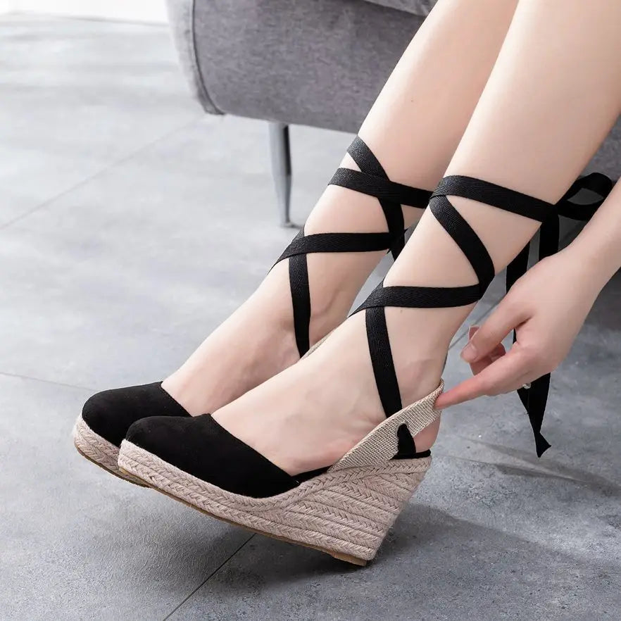 Plus Size 34-41 Shoes for Women Summer High Heel Platform Wedges Sandals Ankle Buckle Strap Closed Toe Comfortable Casual Shoes