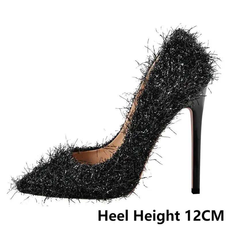 Women Shoes Pointed Toe 12CM Thin Heels Party Dress Big Size Fashion Lady Pumps