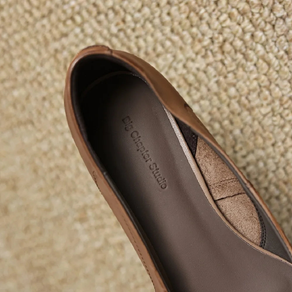 Women Handmade Genuine Leather Soft and comfortable Mid Heel Shoes For Ladies Daily Office Lady Dress