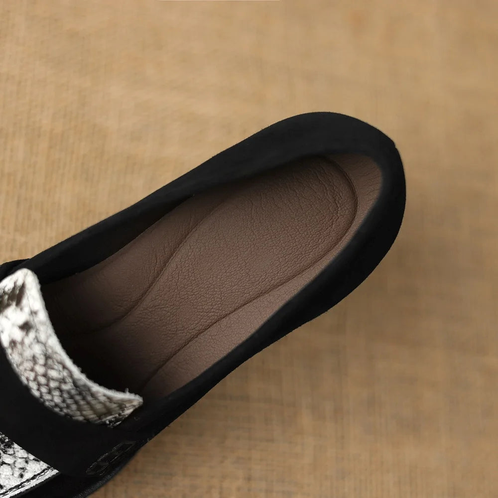 Women Casual High Heels Loafers Genuine Leather Chunky Mid Heels Shoes Spring New Retro Daily Office 34-40