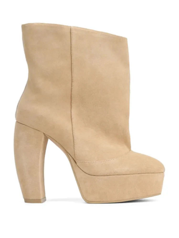 2026 Autumn/Winter New Coarse High Heels Short Boots Round Head Fashion Thick Bottom Women's Large Medium Boots