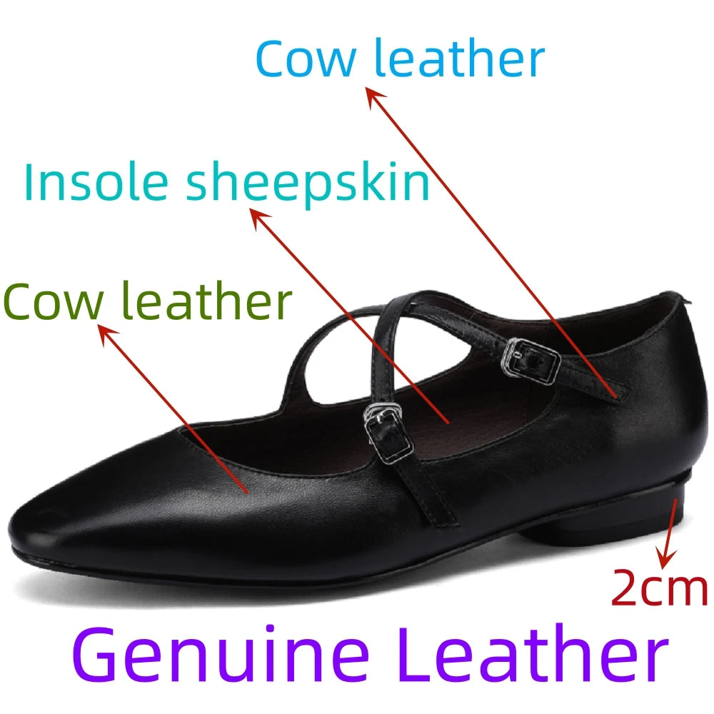 Handmade Genuine Leather Mary Jane Shoe 2cm Low Heeled Women Single Soft Comfortable Shoes Zapatos De Mujer 33-41