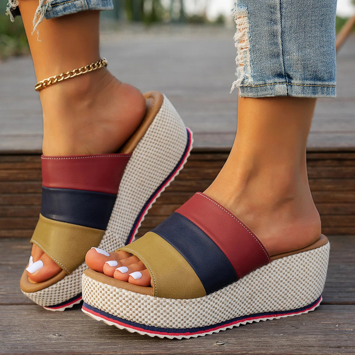 2026 Summer Fashion PU Platform Sandals Plus Size 36-43 Shoes for Women Slip on Sandalias