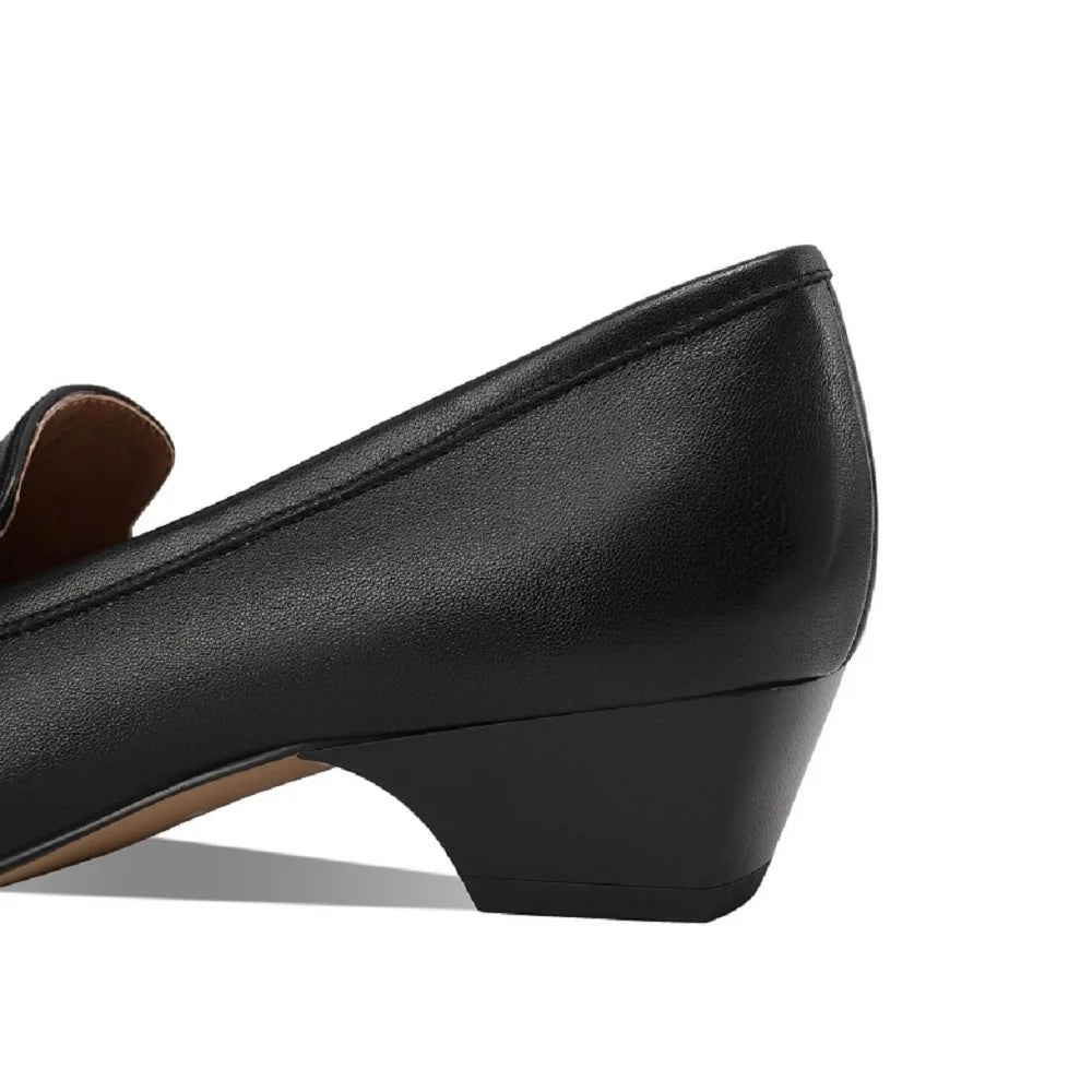 New Women Handmade Genuine Leather Soft comfortable Square Toe Med Heel Loafers Casual Mules Ladies Shoes 33-43